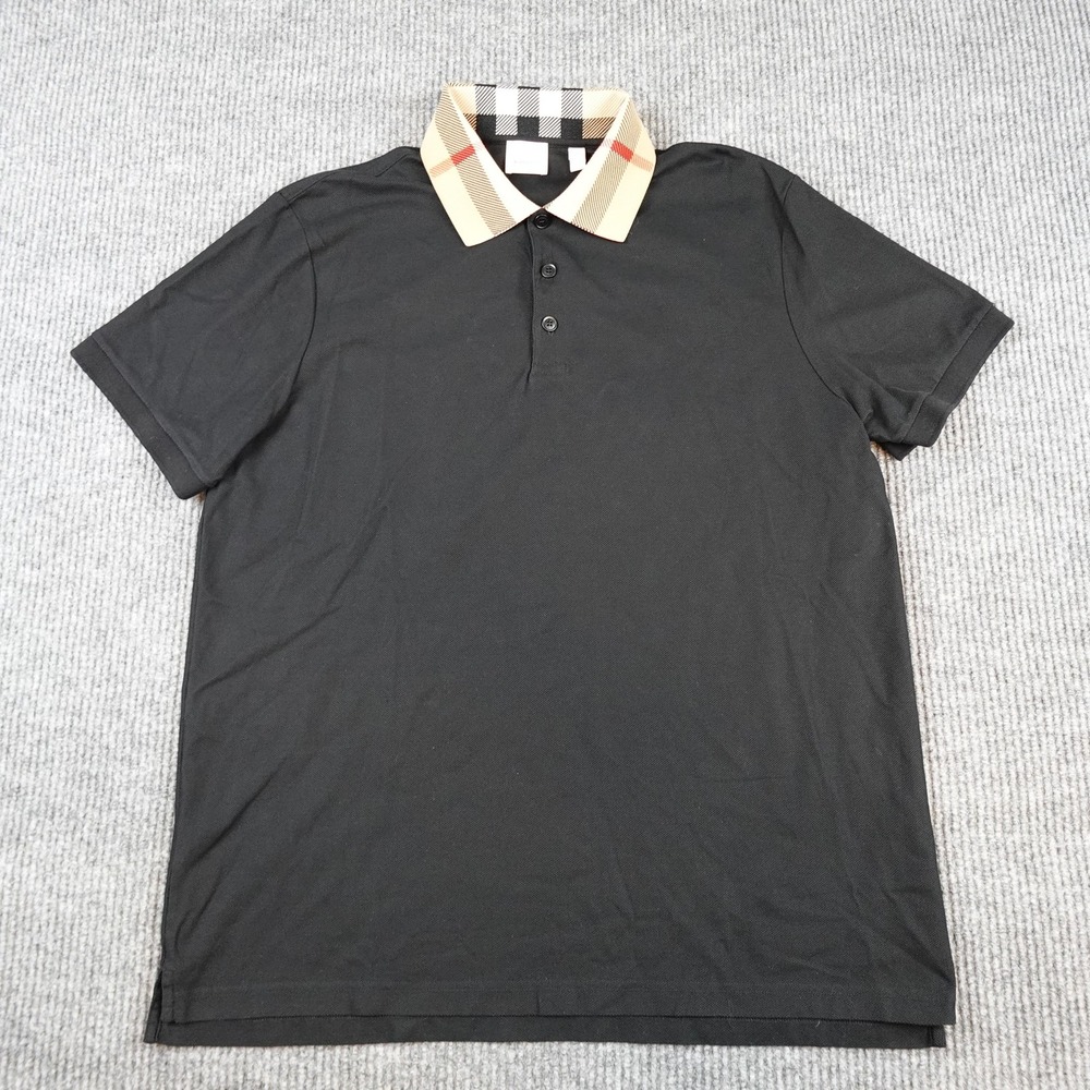 Burberry Polo Shirt Mens 3XL Black Check Collar Short Sleeve Cotton Knit